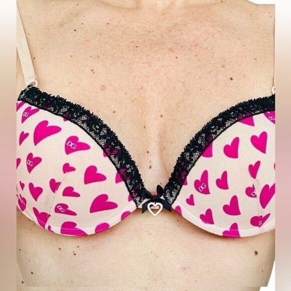 Dolce & Gabbana Vtg. 00s Y2K Pink Heart Outerwear Bra 32C rhinestone - Picture 2 of 16